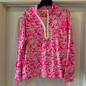 Lilly Pulitzer Pink and White Floral Popover Half-zip